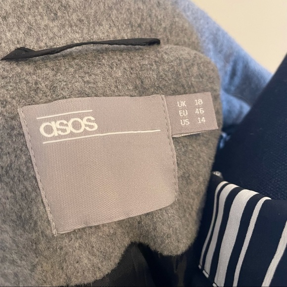 ASOS COAT JACKET US 14 GRAY PEPLUM SWING CHIC BELTED BUTTON CLOSURE MINT COND - Picture 12 of 14